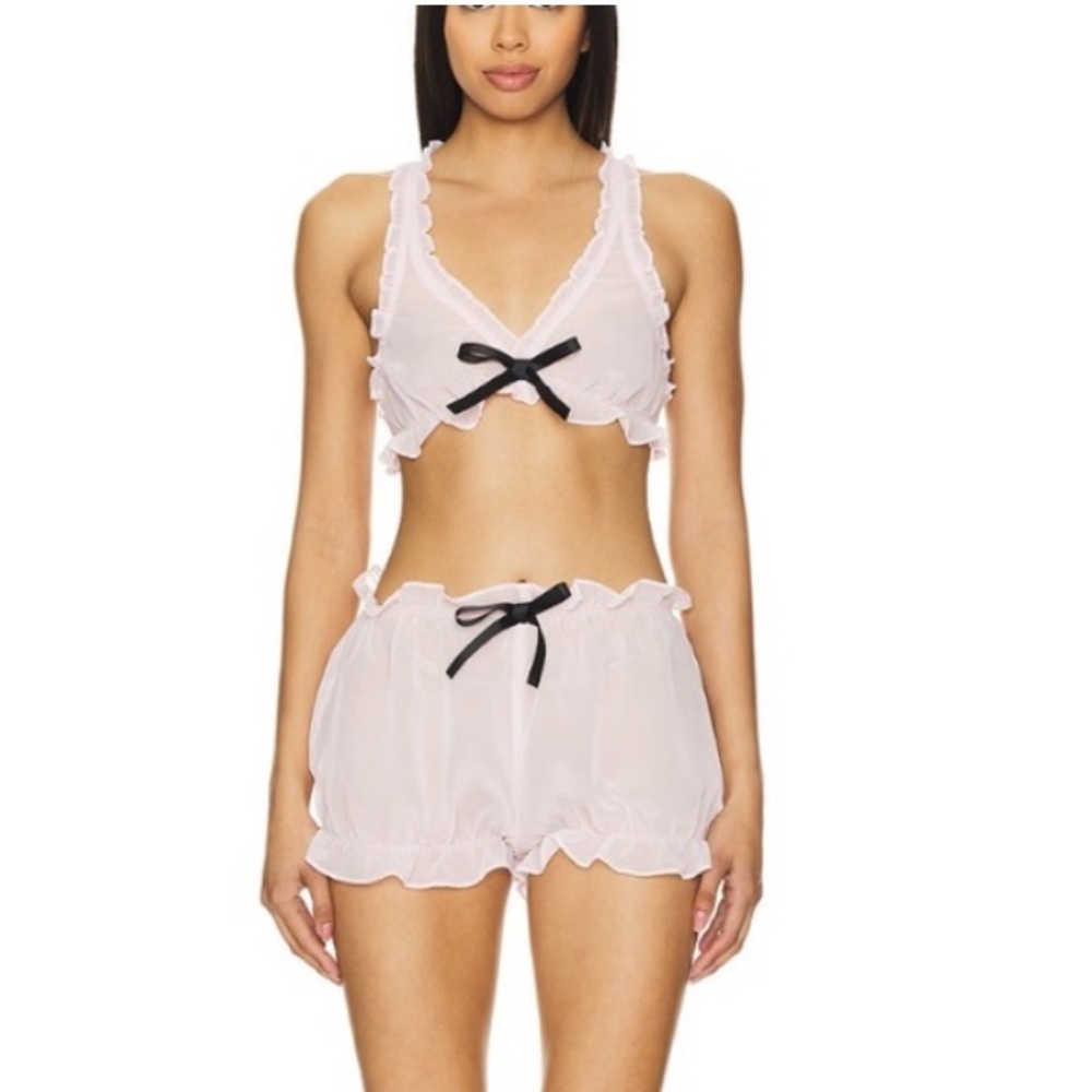 More To Come Revolve Pink Blush Ruffle Black Bow Sleepwear Set NWT Size XS